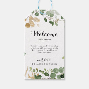 Étiquettes-cadeau Mariage de feuillage vert or tropical Bienvenue