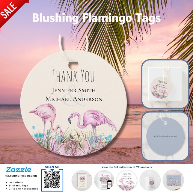 Étiquettes Cadeau Mariage de Flamants roses tropicaux (Créateur téléchargé)