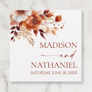 Étiquettes Cadeau Mariage de fleurs Brown rouillées de Bourgogne