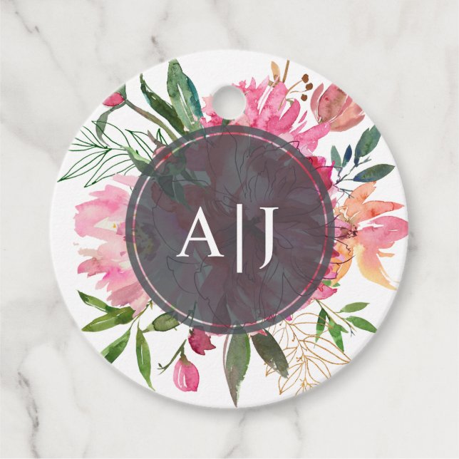 Étiquettes Cadeau Mariage de Fleurs de Pivoine Rose Rubis (Devant)