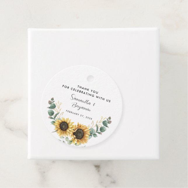 Étiquettes Cadeau Mariage de fleurs de tournesol (En situation)