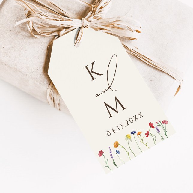 Étiquettes-cadeau Mariage de fleurs Fleur sauvage de Monogramme colo (Créateur téléchargé)