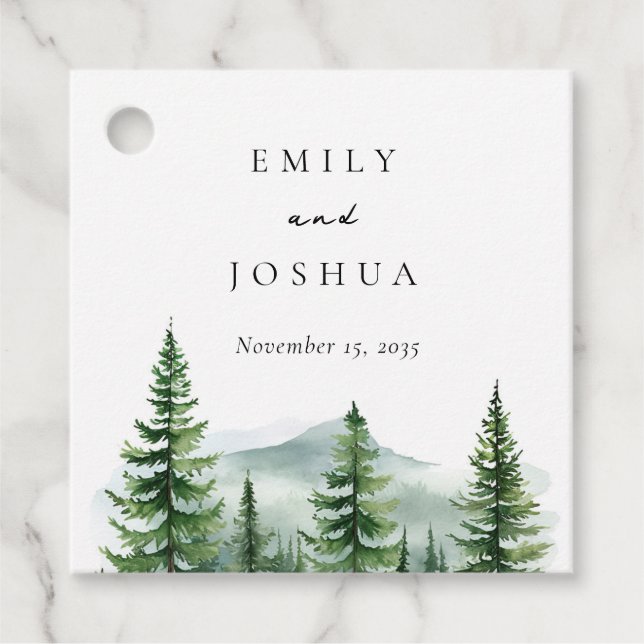 Étiquettes Cadeau Mariage de forêt de pins rustiques (Devant)