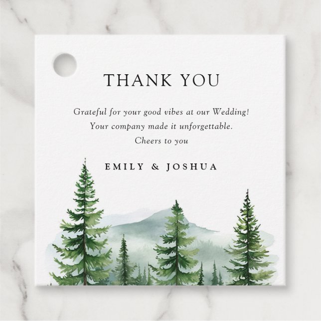 Étiquettes Cadeau Mariage de forêt de pins rustiques (Devant)
