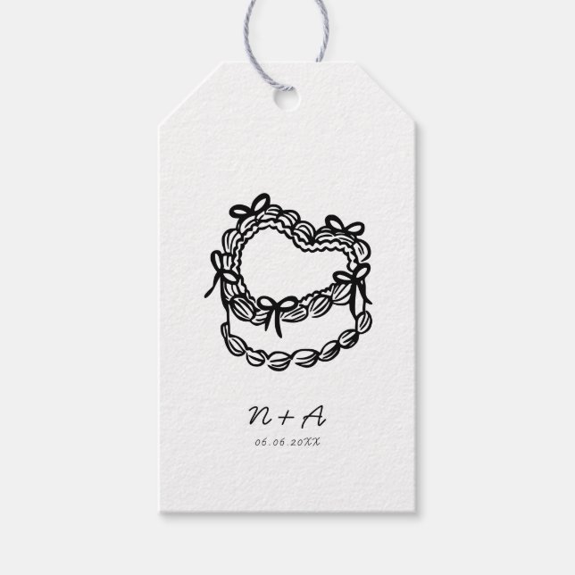 Étiquettes-cadeau Mariage de gâteau à main fantaisie (Devant)