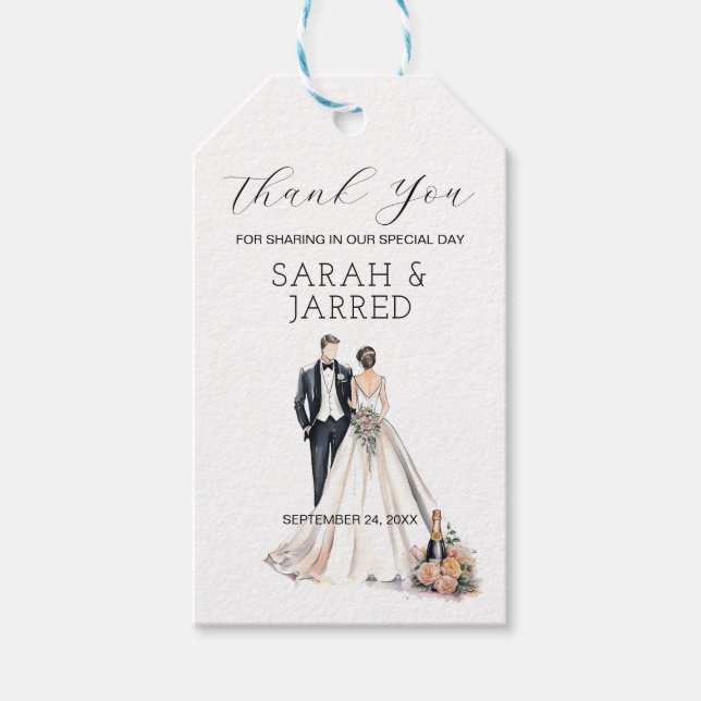 Étiquettes-cadeau Mariage de jeunes mariés à l'aquarelle (Devant)