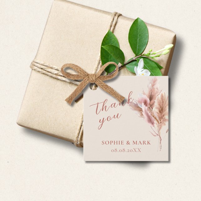 Étiquettes Cadeau Mariage de laiton Rustique Boho Pampas (Créateur téléchargé)
