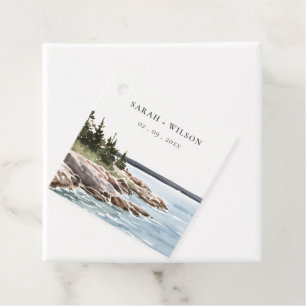 Étiquettes Cadeau Mariage de l'aquarelle de la montagne Rocky Pine