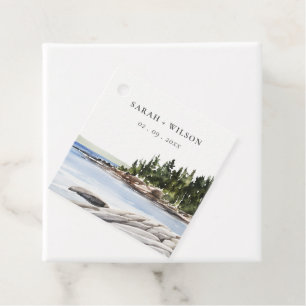 Étiquettes Cadeau Mariage de l'aquarelle de la montagne Rocky Pine