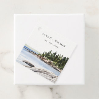 Étiquettes Cadeau Mariage de l'aquarelle de la montagne Rocky Pine