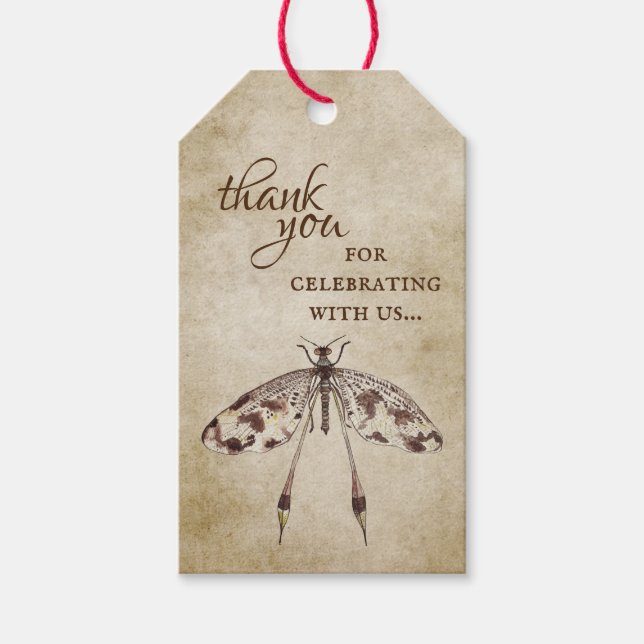 Étiquettes-cadeau Mariage de libellules Vintage simple (Devant)
