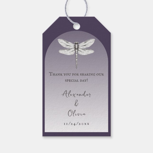 Étiquettes-cadeau Mariage de libellules violettes foncées Faveur (Devant)