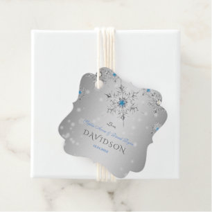 Étiquettes Cadeau Mariage de luxe Snowflakes Crystals Silver Pearls