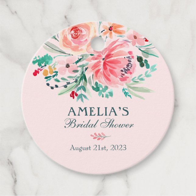 Étiquettes Cadeau Mariage de mariage floral aquarelle rose vert (Devant)