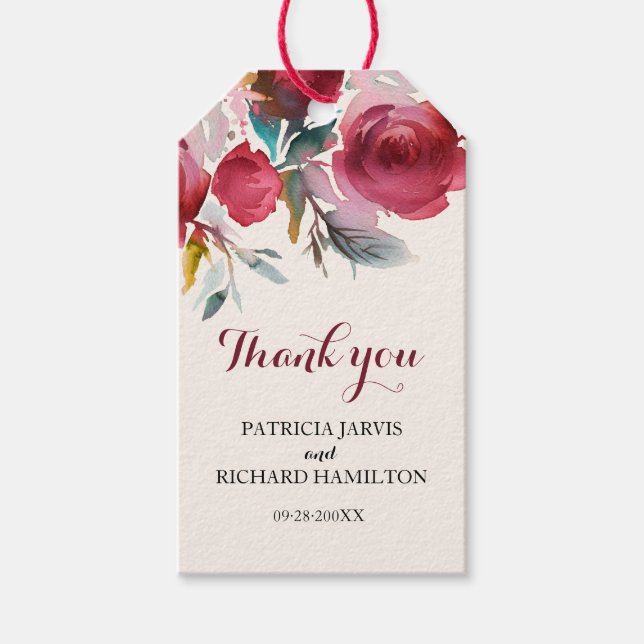 Étiquettes-cadeau Mariage de Marsala Boho en Bourgogne Favoriser le  (Devant)