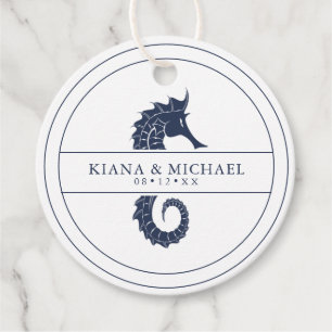 Étiquettes Cadeau Mariage de mer Blue Wave Navy/Wht ID836