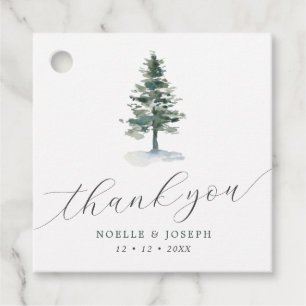 Étiquettes Cadeau Mariage de Merci d'arbre de pin aquarelle simple