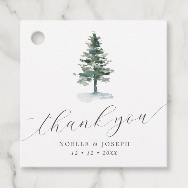 Étiquettes Cadeau Mariage de Merci d'arbre de pin aquarelle simple (Devant)