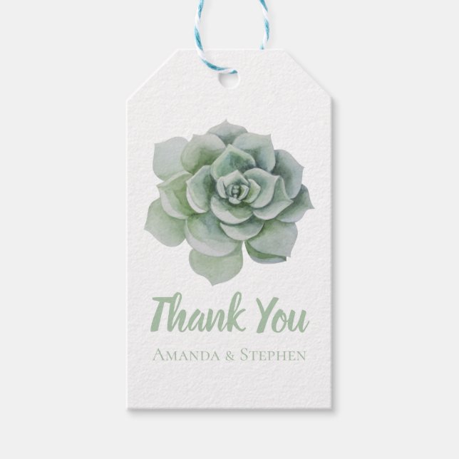 Étiquettes-cadeau Mariage de Merci de Cactus Succulent Vert Mint (Devant)