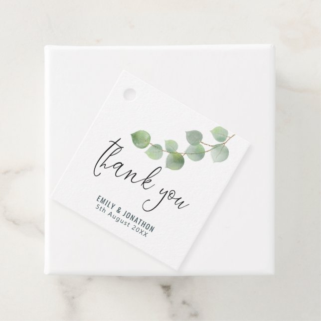 Étiquettes Cadeau Mariage de Merci de feuille d'or vert (En situation)