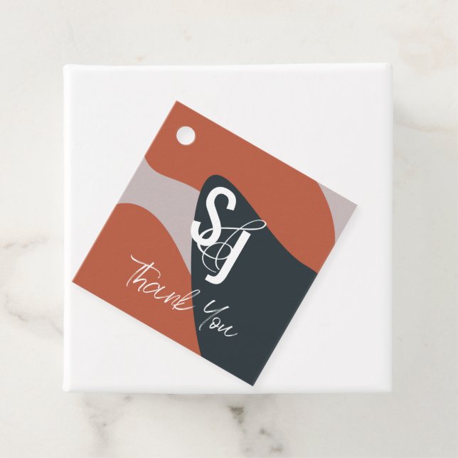 Étiquettes Cadeau Mariage de Merci en terre cuite bleue (En situation)