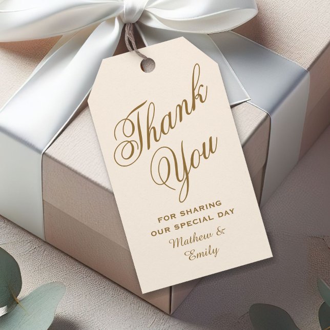 Étiquettes-cadeau Mariage de Merci personnalisé crème et or (Créateur téléchargé)