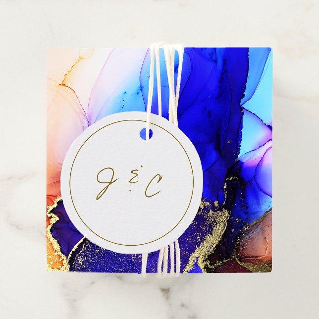 Étiquettes Cadeau Mariage de message Merci simple (Simple Monogram Thank you Message Wedding Favor Tags.)