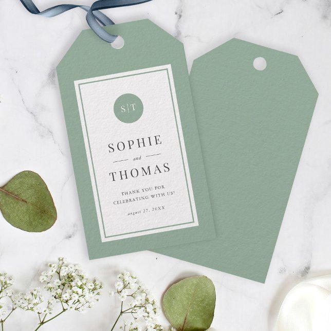Étiquettes-cadeau Mariage de monogramme arrondi de couleur classique (Créateur téléchargé)