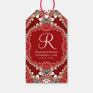 Étiquettes-cadeau Mariage de monogramme Batik de Bohême Rouge