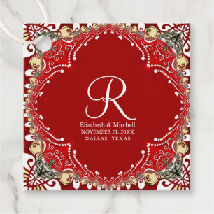 Étiquettes Cadeau Mariage de monogramme Batik de Bohême Rouge