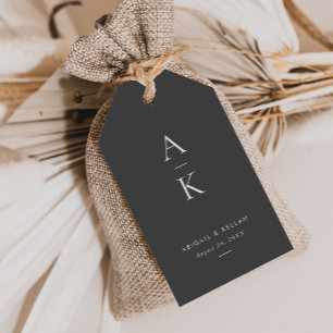 Étiquettes-cadeau Mariage de monogramme de charbon gris moderne simp