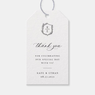 Étiquettes-cadeau Mariage de monogramme de crête botanique