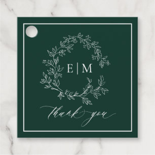 Étiquettes Cadeau Mariage de monogramme vert émeraude moderne