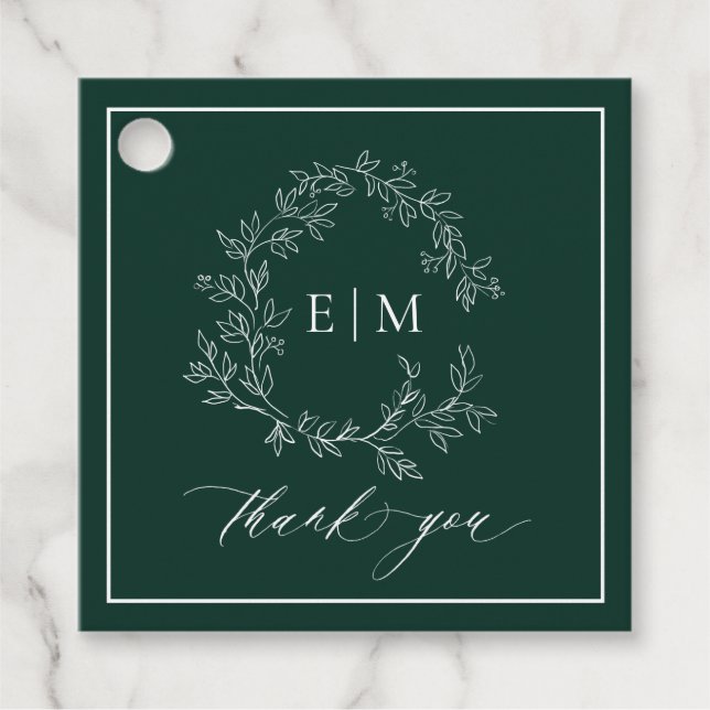 Étiquettes Cadeau Mariage de monogramme vert émeraude moderne (Devant)