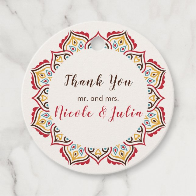 Étiquettes Cadeau Mariage de Motif de mandala géométrique classique (Devant)