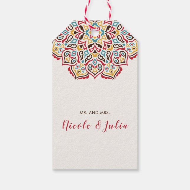 Étiquettes-cadeau Mariage de Motif de mandala géométrique classique (Dos)