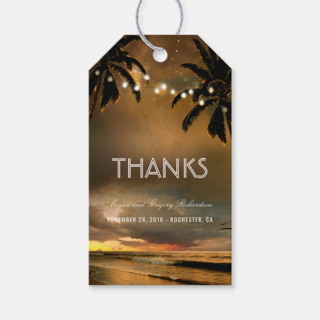 Étiquettes-cadeau Mariage de palmiers à lunettes de soleil sur la pl (Devant)