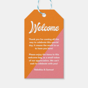 Étiquettes-cadeau Mariage de panier cadeau de bienvenue rétro orange
