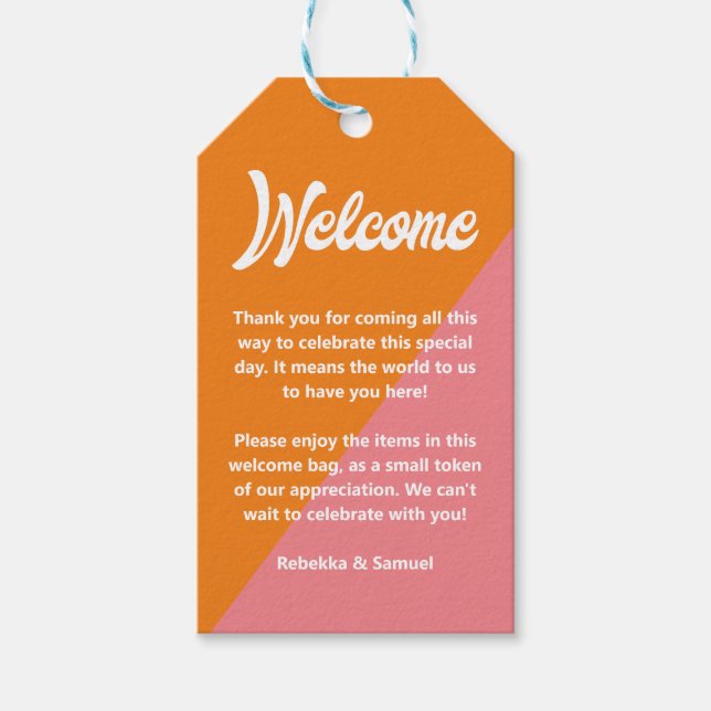 Étiquettes-cadeau Mariage de panier cadeau de bienvenue rétro orange (Devant)