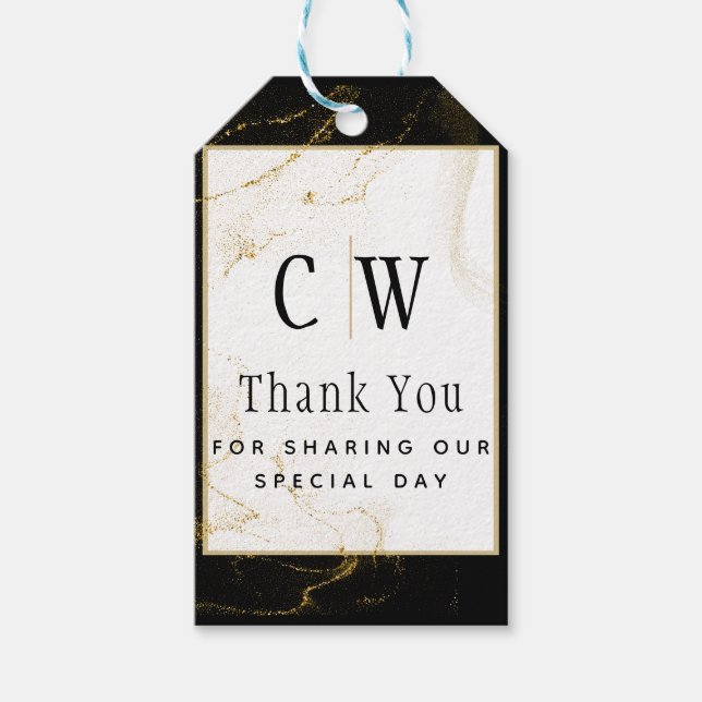 Étiquettes-cadeau Mariage de Parties scintillant Black Gold moderne (Devant)