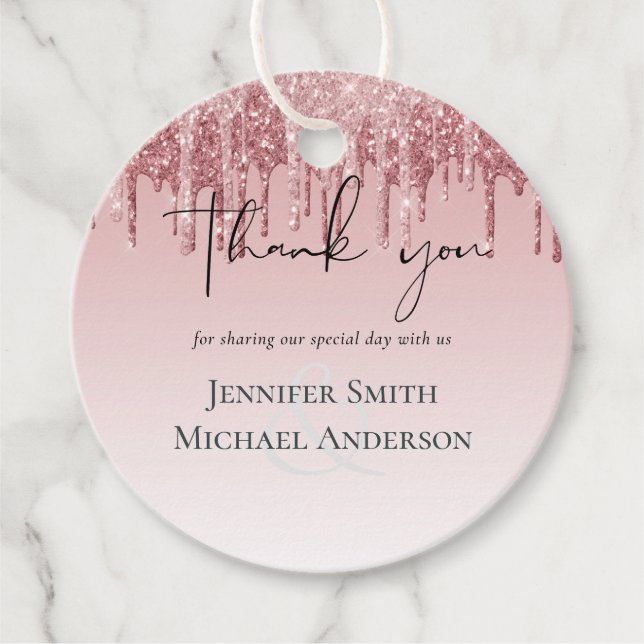 Étiquettes Cadeau MARIAGE de Parties scintillant rose or Rose (Devant)