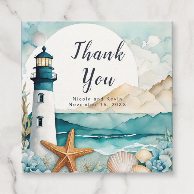 Étiquettes Cadeau Mariage de phare nautique (Devant)