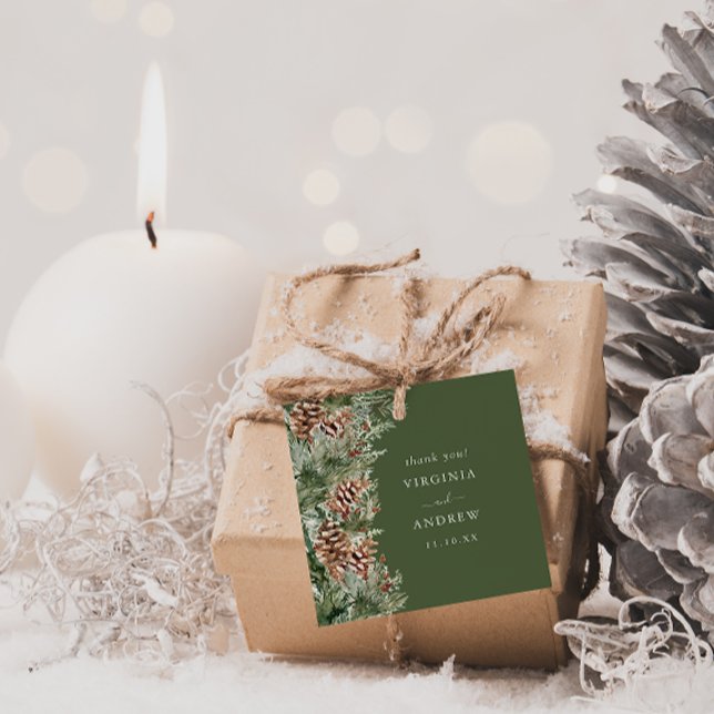 Étiquettes Cadeau Mariage de pin vert (Green Evergreen Pine Wedding Favor Tags by Painted Paperie
)