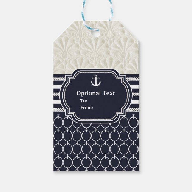 Étiquettes-cadeau Mariage de plage élégant, marine et blanc (Devant)