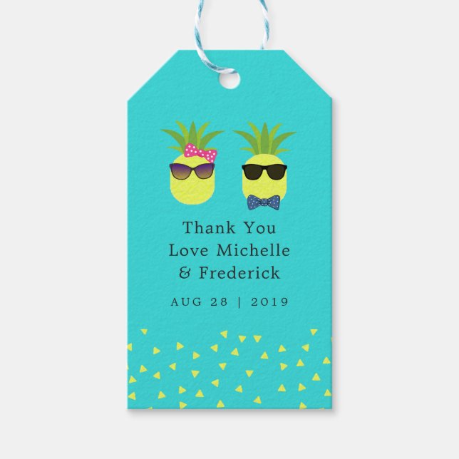 Étiquettes-cadeau Mariage de plage tropicale d'été Turquoise et Lemo (Devant)