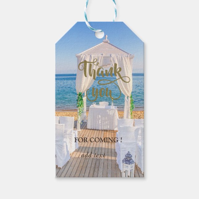Étiquettes-cadeau Mariage de plage tropicale Merci d'Arbor (Devant)
