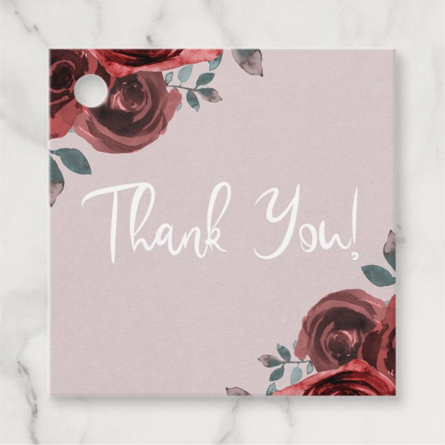 Étiquettes Cadeau Mariage de roses aquarelles taupe bordeaux et verd (Devant)