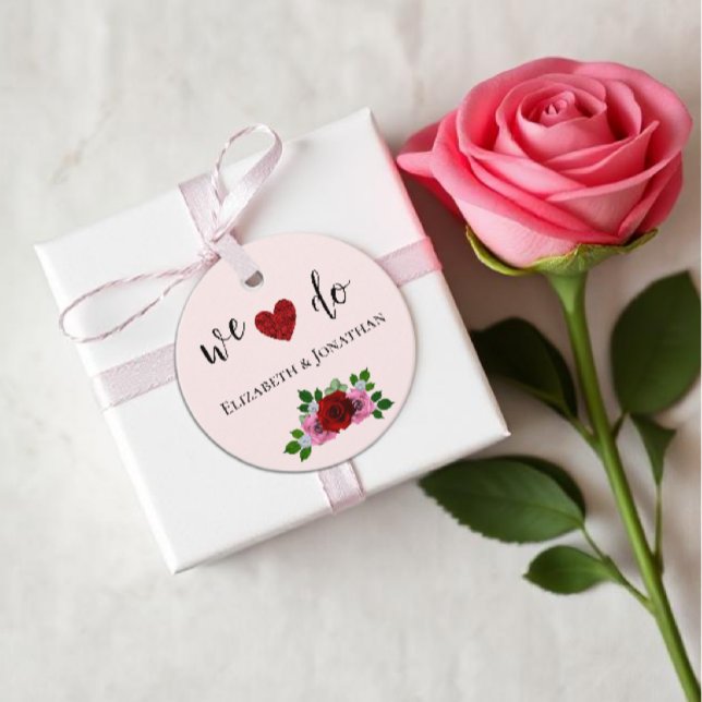 Étiquettes Cadeau Mariage de roses rouges et roses (Créateur téléchargé)