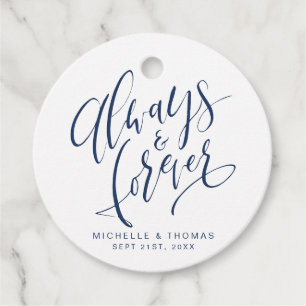 Étiquettes Cadeau Mariage de script bleu marine Toujours et jamais