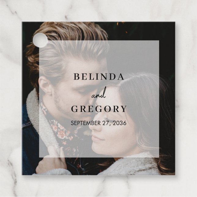 Étiquettes Cadeau Mariage de script de superposition photo simple et (Devant)